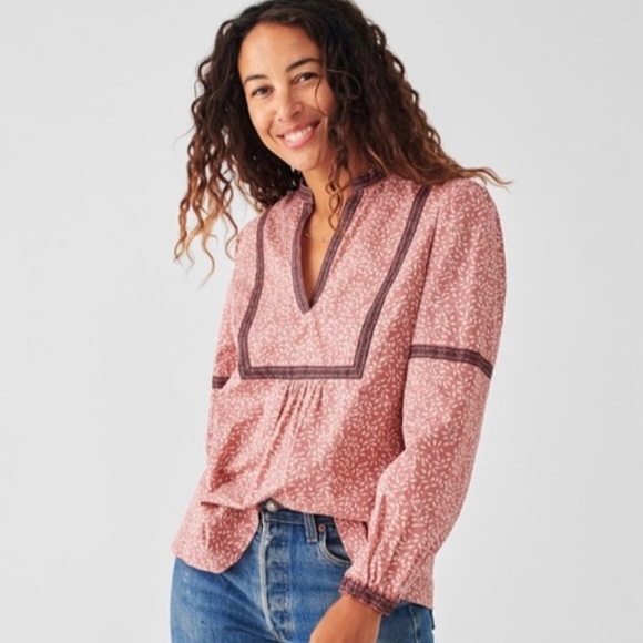 Faherty Tops - Faherty Aurora Long Sleeve Blouse in Mauve Leaf Batik Size Medium